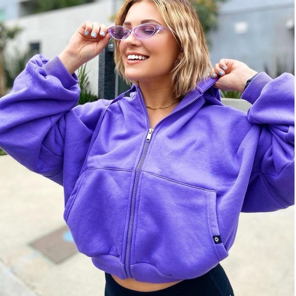 POPFLEX Tops - PopFlex Cloud Full Zip Hoodie Small Med Violet Cotton Fleece Casual Activewear